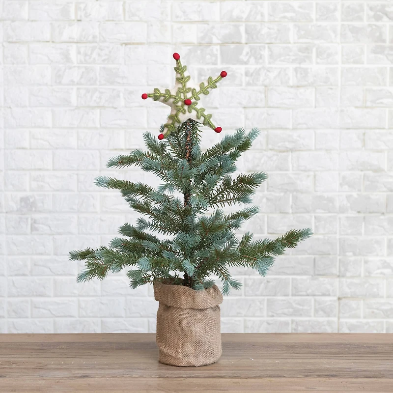 Hello Honey® 8" Handmade Wool Felt Star Tree Topper with Holly Leaves, Berries & Embroidery