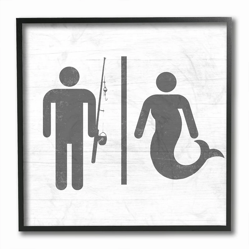 Stupell Industries Rustic Fisherman or Mermaid Bathroom Sign Grey White Black Framed Wall Art
