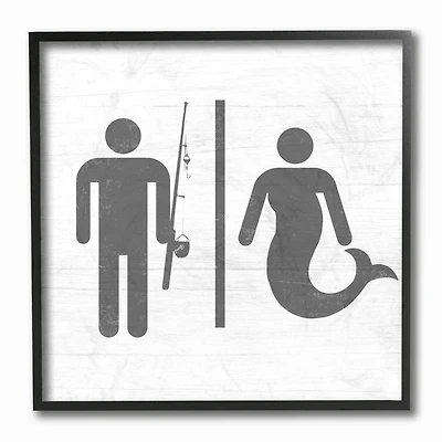 Stupell Industries Rustic Fisherman or Mermaid Bathroom Sign Grey White Black Framed Wall Art
