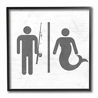 Stupell Industries Rustic Fisherman or Mermaid Bathroom Sign Grey White Black Framed Wall Art