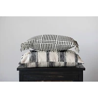 Hello Honey® Black & Cream Stripes Woven Cotton Lumbar Pillow with Fringe