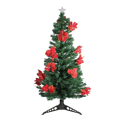 5ft. Fiber Optic Color Changing Artificial Christmas Tree with Red Poinsettias & Star