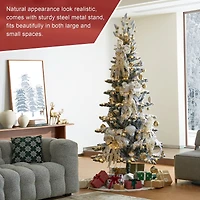 7.5ft. Pre-Lit Flocked Slim Spruce Artificial Christmas Tree, Warm White LED Lights