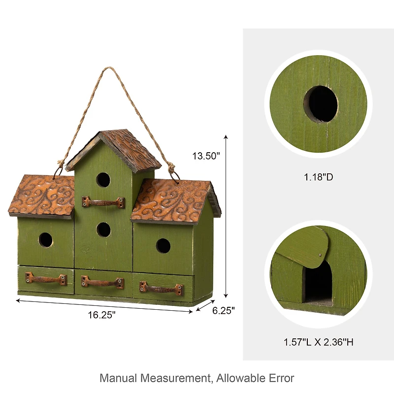 Glitzhome® 16.25" Distressed Wood Villa Birdhouse with Birdfeeder