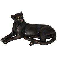 13" Black Laying Leopard Sculpture