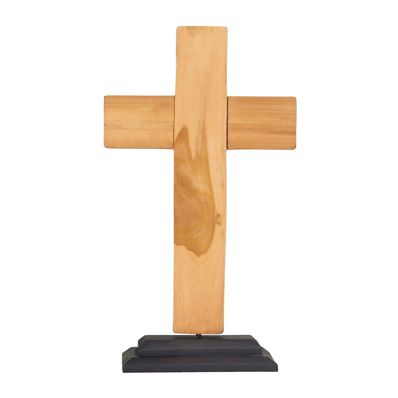 18" Brown Wood Modern Cross Sculpture
