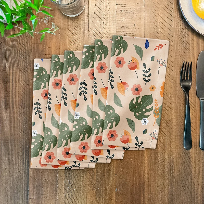 Floral Summer Palms 10" x 10" Cotton Twill Napkin