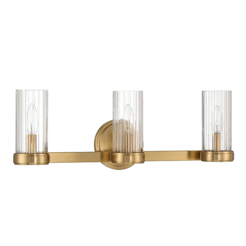 Hello Honey® Izzy Brushed Gold Metal & Clear Ribbed Glass 3-Light Vanity Light