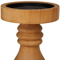 The Novogratz Brown Wood Round Turned Style Pillar Candle Holder Set