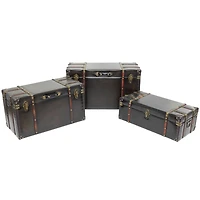Dark Brown Faux Leather Studded Trunk with Latches & Handles Set