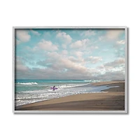 Stupell Industries Crashing Waves on Beach Surfer Purple Board in Gray Frame Wall Art