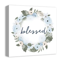 Blue Blessed Floral Wreath 16" x 16" Canvas Wall Art