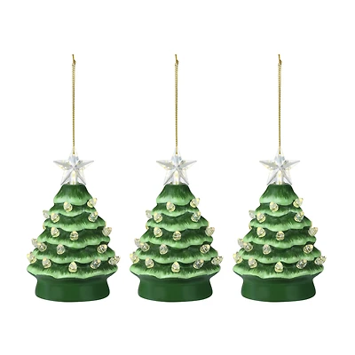 Mr. Christmas 5" Green with White Bulbs Nostalgic Tree Ornaments, 3ct.