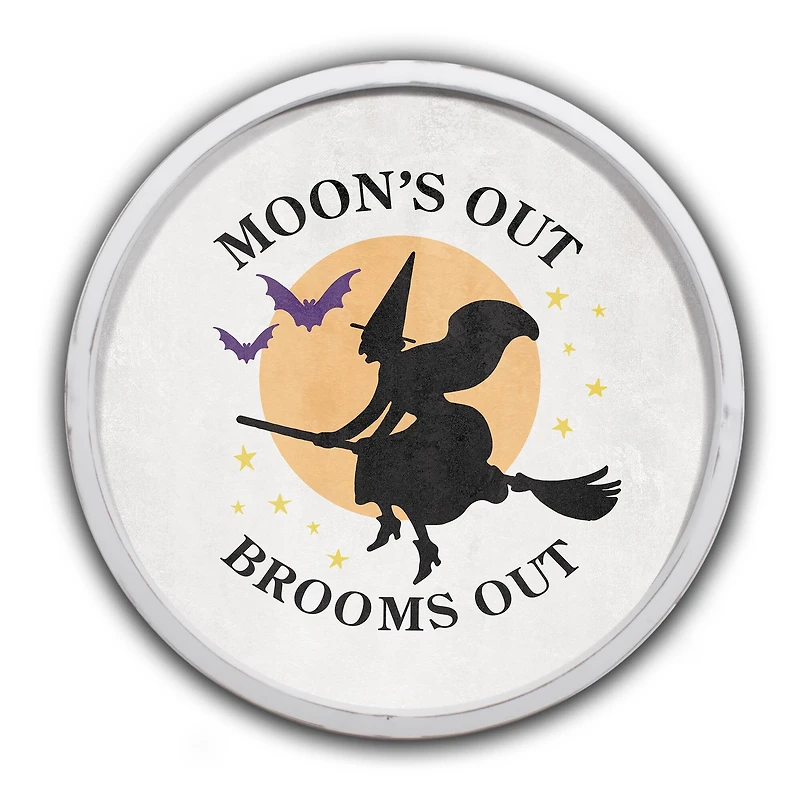 20" Moon's Out Brooms Out Round Wall Art in White Frame