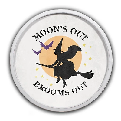 20" Moon's Out Brooms Out Round Wall Art in White Frame