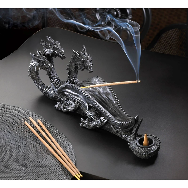 Triple-Head Dragon Incense Burner 11" x 3" x 3.5