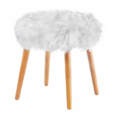 17.25" White Faux Fur Stool