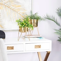 Set of 2 Gold Iron Modern Planter, 10" x 7" x 7"