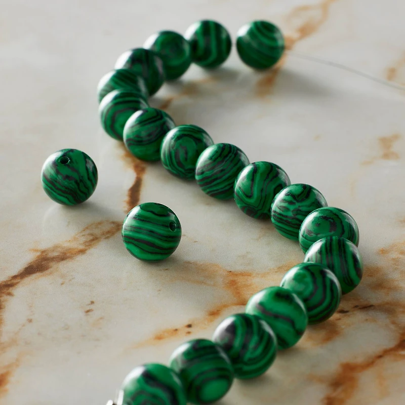 Green Reconstituted Dyed Stone Round Beads by Bead Landing