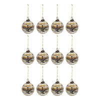 Hello Honey® 12 Pack 3" Black & Silver Glass Mosaic Disco Ball Ornaments