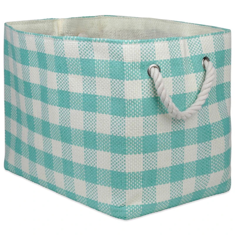 DII® Medium Aqua Checked Rectangle Woven Paper Basket
