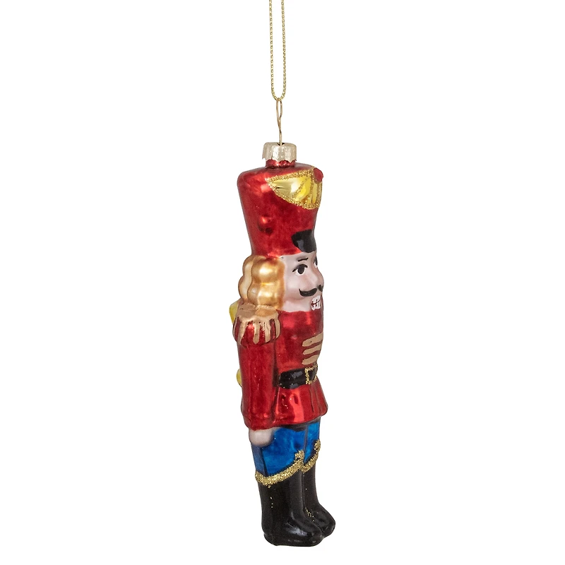 5.5" Shiny Red Nutcracker Soldier Glass Ornament