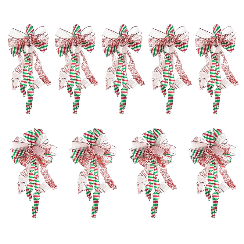 Glitzhome® 32" Whimsical Red & Green Ribbon Christmas Bows, 9ct.