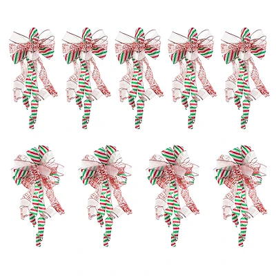 Glitzhome® 32" Whimsical Red & Green Ribbon Christmas Bows, 9ct.