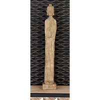 Beige Eclectic Polystone Sculpture, Buddha 32" x 5" x 4"