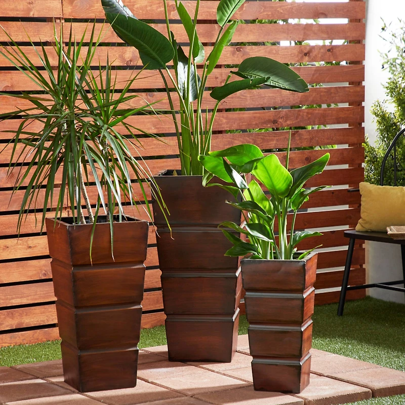 Brown Metal Rustic Planter Set