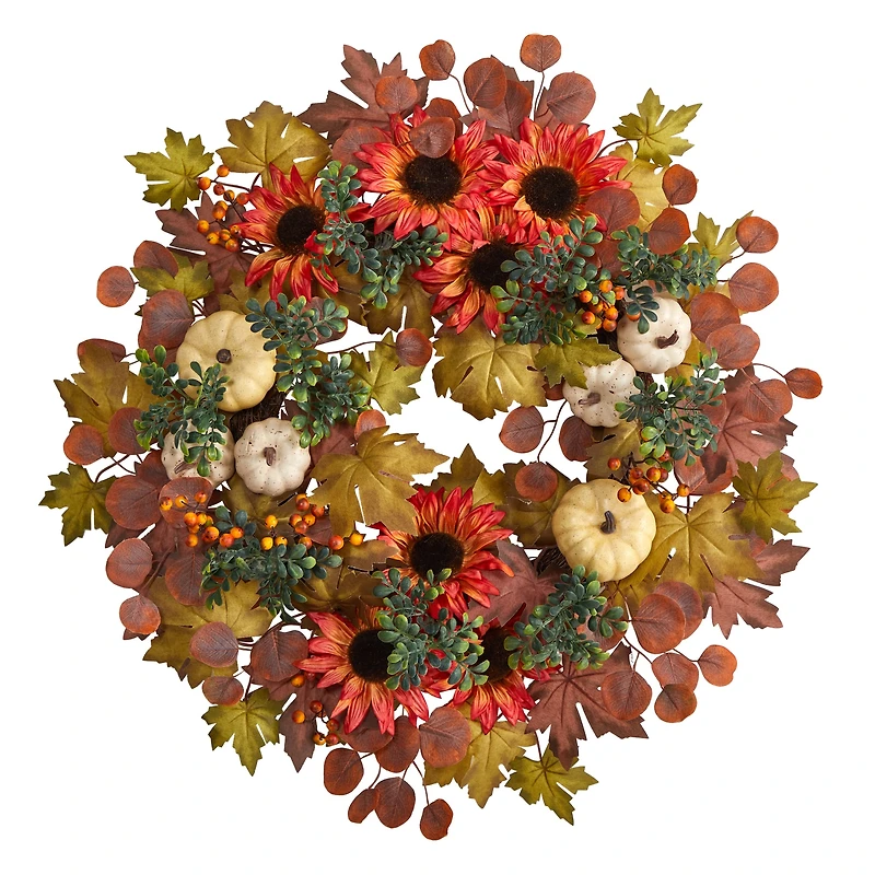 30" Fall Acorn, Sunflower, Berries & Autumn Foliage Wreath