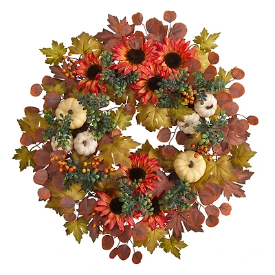 30" Fall Acorn, Sunflower, Berries & Autumn Foliage Wreath