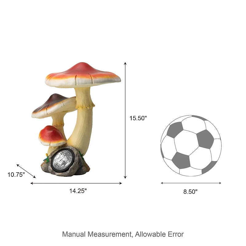 Glitzhome® 15.75" Solar Powered Vibrant Mushroom Garden Statue