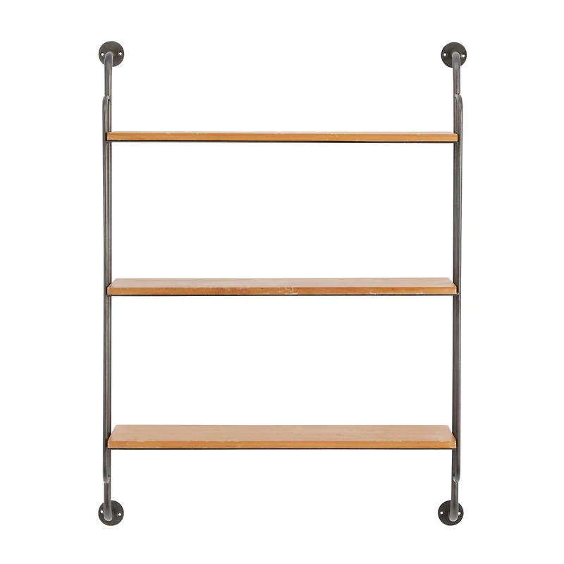 Brown Iron Industrial Wall Shelf, 33" x 25" x 7"