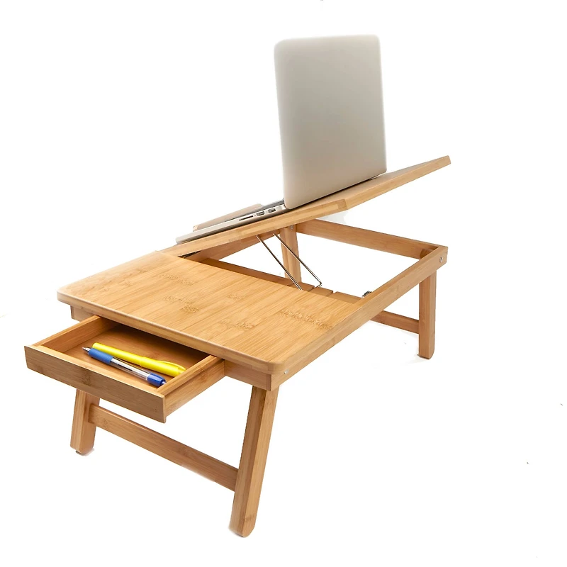 Mind Reader 21.2" Adjustable Bamboo Lap Desk Breakfast Table with Foldable Legs