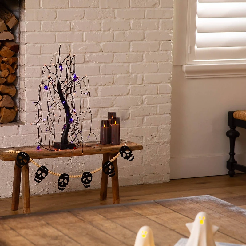 2ft. Pre-Lit Halloween Artificial Black Spooky Spider Willow Tree with 60 Orange & Purple LED Lights