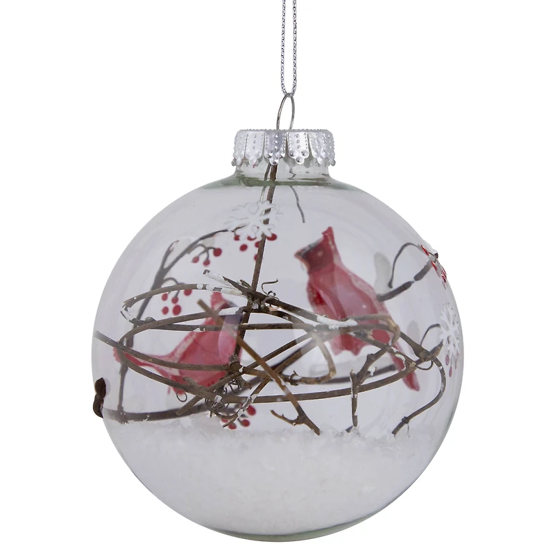 Red Cardinals Snowy Winter Scene Glass Ball Ornament
