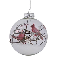 Red Cardinals Snowy Winter Scene Glass Ball Ornament