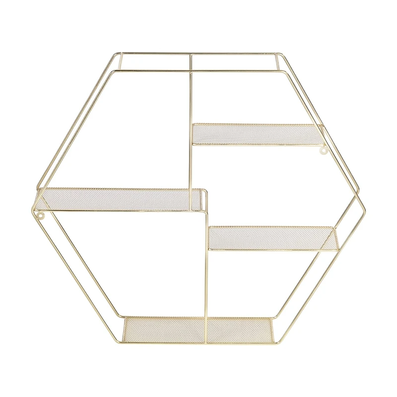 Honey Can Do 21" Gold Hexagonal Decorative 4-Tier Metal Wall Shelf