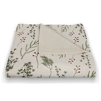 Pine Greenery on White Coral Fleece Blanket