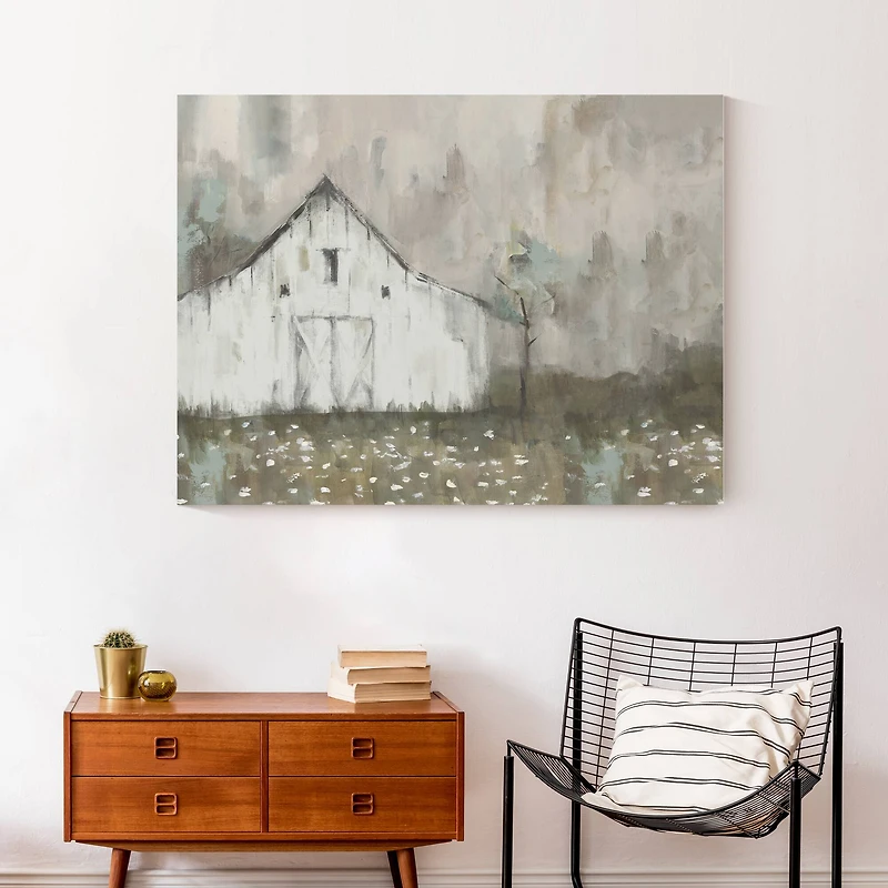 White Distressed Barn 40" x 30" Canvas Wall Art
