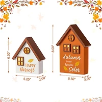 Glitzhome® Lighted Fall Wooden House-shaped Table Decor Set