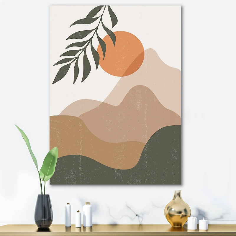 Designart - Abstract Red Moon In Earth Toned Mountains I