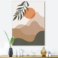 Designart - Abstract Red Moon In Earth Toned Mountains I