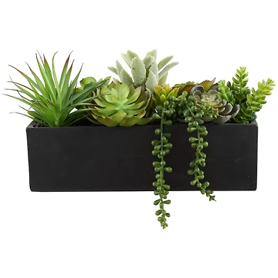 14" Green Faux Succulent in Black Rectangular Container
