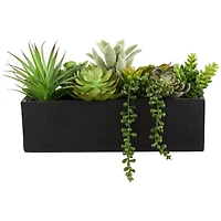 14" Green Faux Succulent in Black Rectangular Container