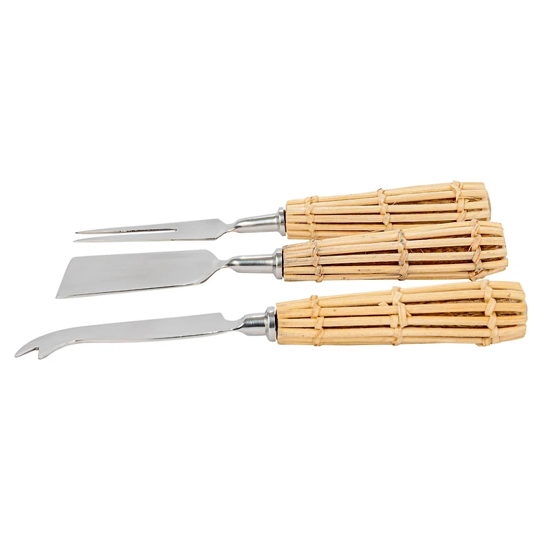 Hello Honey® Stainless Steel Charcuterie Knife Set with Rattan Wrapped Handles