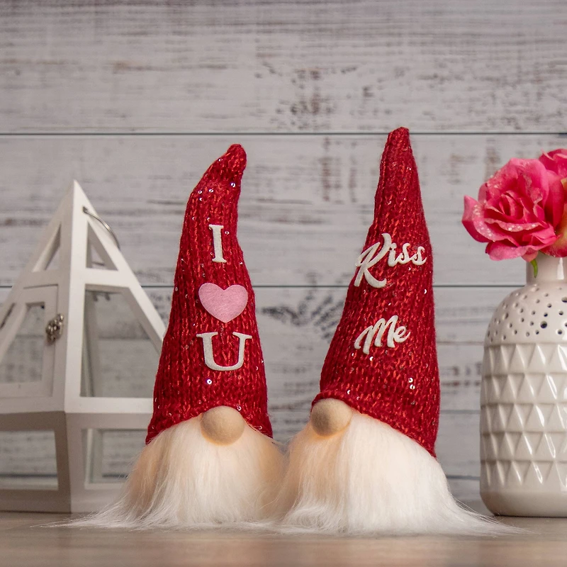 11.5" Lighted Red Knit 'Kiss Me' Hat Valentine's Day Gnome