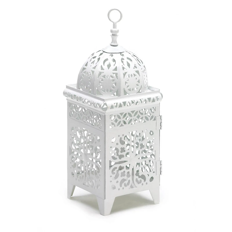 10.75" White Scrollwork Candle Lantern