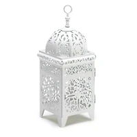 10.75" White Scrollwork Candle Lantern